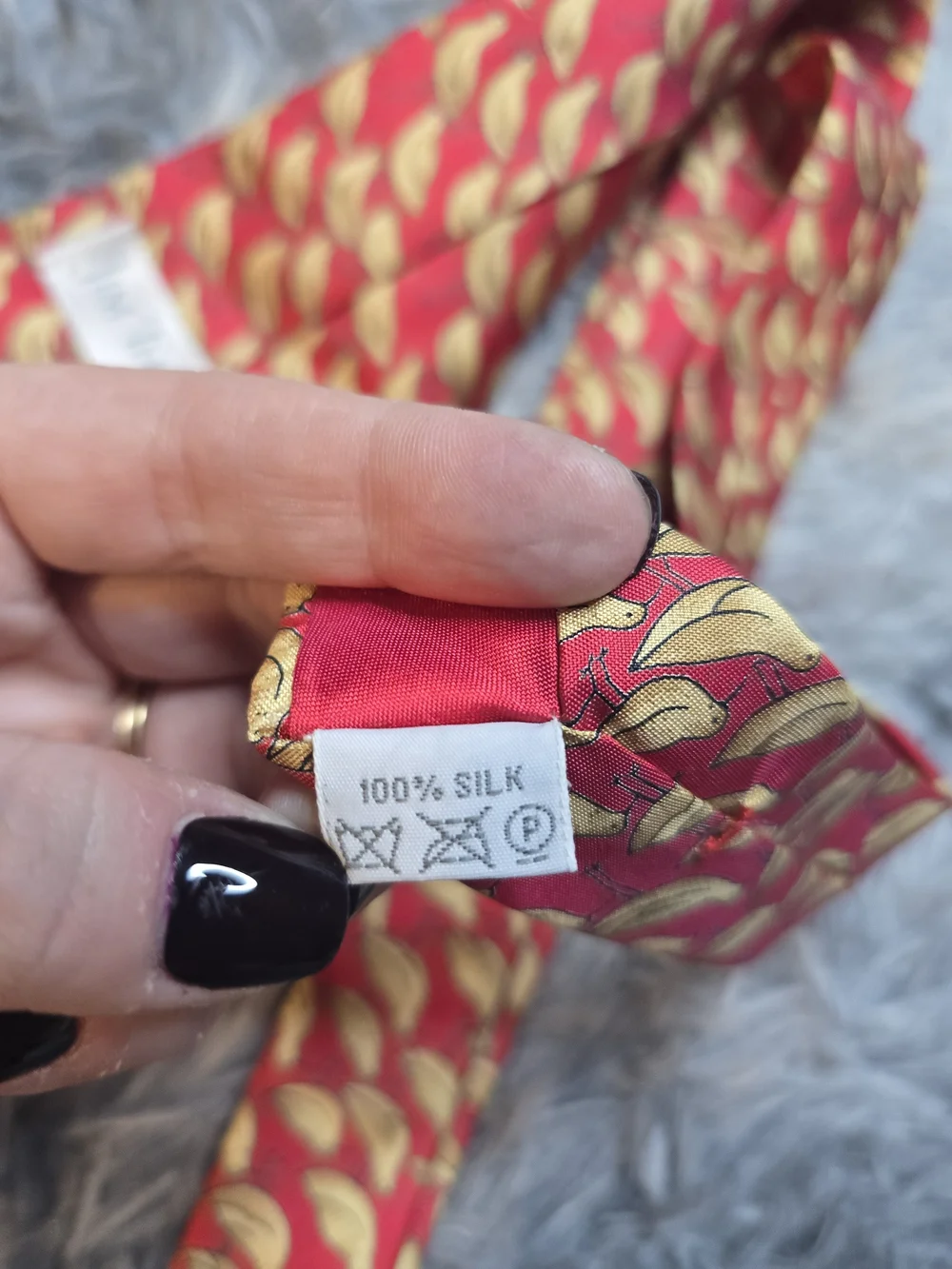 Jim Thompson Red Tie with Yellow Bird Motif, 100% Silk